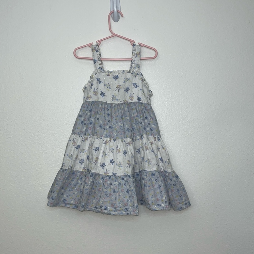 Joie dress girls size 4T floral blue white metallic girly tiered - Picture 2 of 10